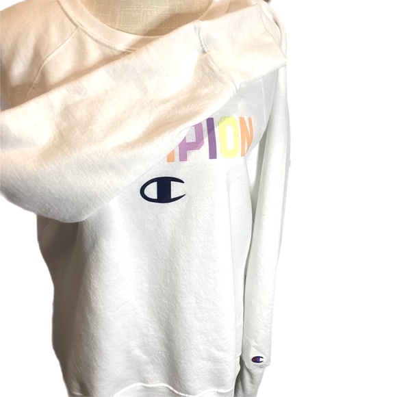 VTG Champion L Authentic Athleticwear Logo Crew Pullover Sweatshirt White EUC - Picture 5 of 16